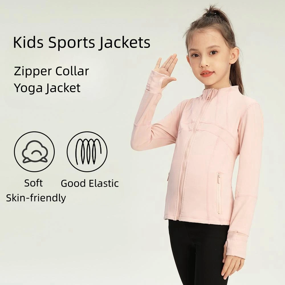 Girls Long Sleeve Sports Jacket Kids Zip Yoga Shirt Fitness Clothes Gym Top Activewear Running Coats Slimming Body Yoga Jacket