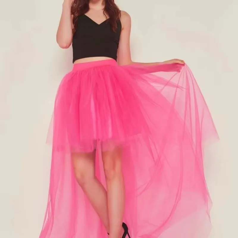 

Fuchsia Midi Tulle Skirt Sexy High Waist Full Lining Petticoat Chic Hippie Puffy Bustle Skirts Long Festival Party Underskirt