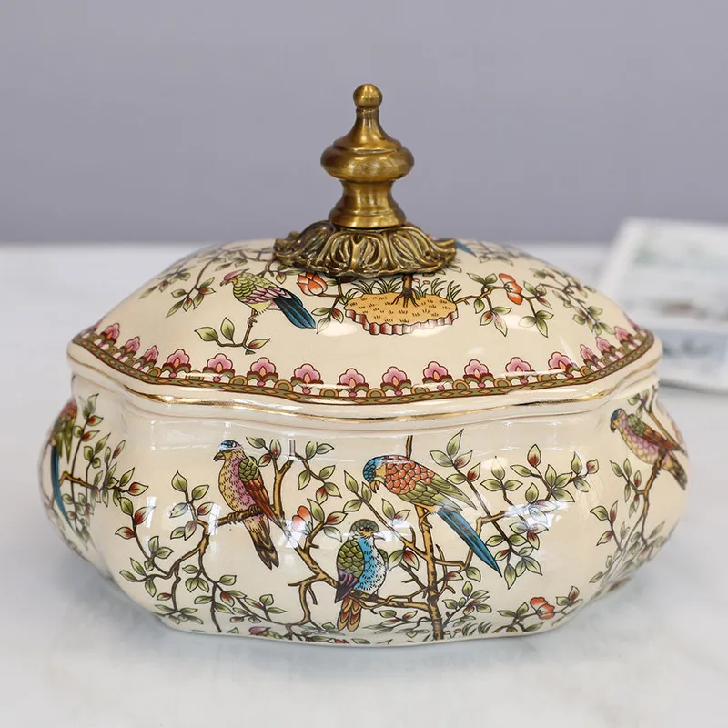 European Ceramic Storage Jar, American Alloy Key & Trinket Organizer Box, Creative Candy Snack Container Decorative Holder