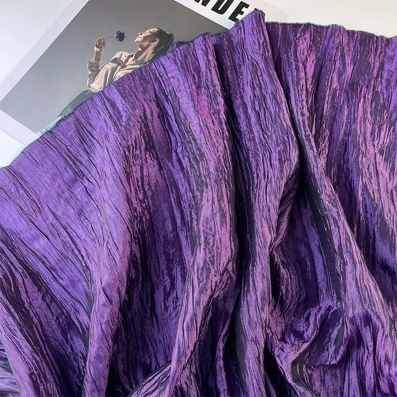 2 Yards Solid White Dark Purple Pleated Textured Fabric Wedding Fabric Designer Fabric Background
