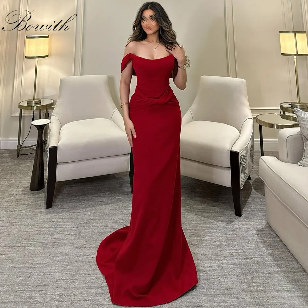 

Bowith Elegant Evening Dresses Red Off the Shoulder Court Train Party Dresses Gown Customized Dresses for Special Occasion