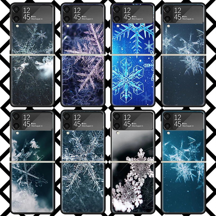 Snow Snowflake Winter Cold Phone Case For Samsung Z Flip 7 6 5 4 3 Galaxy ZFLIP7 ZFlip6 5G Flip5 Flip4 Flip3 5g Black Hard Cover