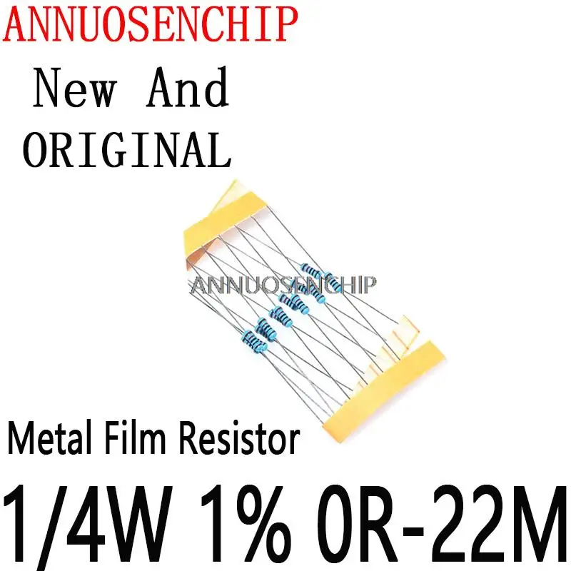 

5000PCS Metal Film Resistor 0.25W 0 2.2 10 100 120 150 220 270 330 470 1K 2.2K 4.7K 10K 100K 470K 1M 10M 20M Ohms 1/4W 1% 0R-22M