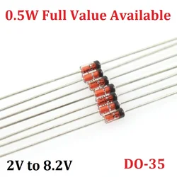 100PCS 1/2W Zener Diode BZX55C 0.5W 2V0 2V2 2V4 2V7 3V0 3V3 3V6 3V9 4V3 4V7 5V1 5V6 6V2 6V8 7V5 8V2 2.2/2.4/2.7/3.3/3.6/3.9/4.3V