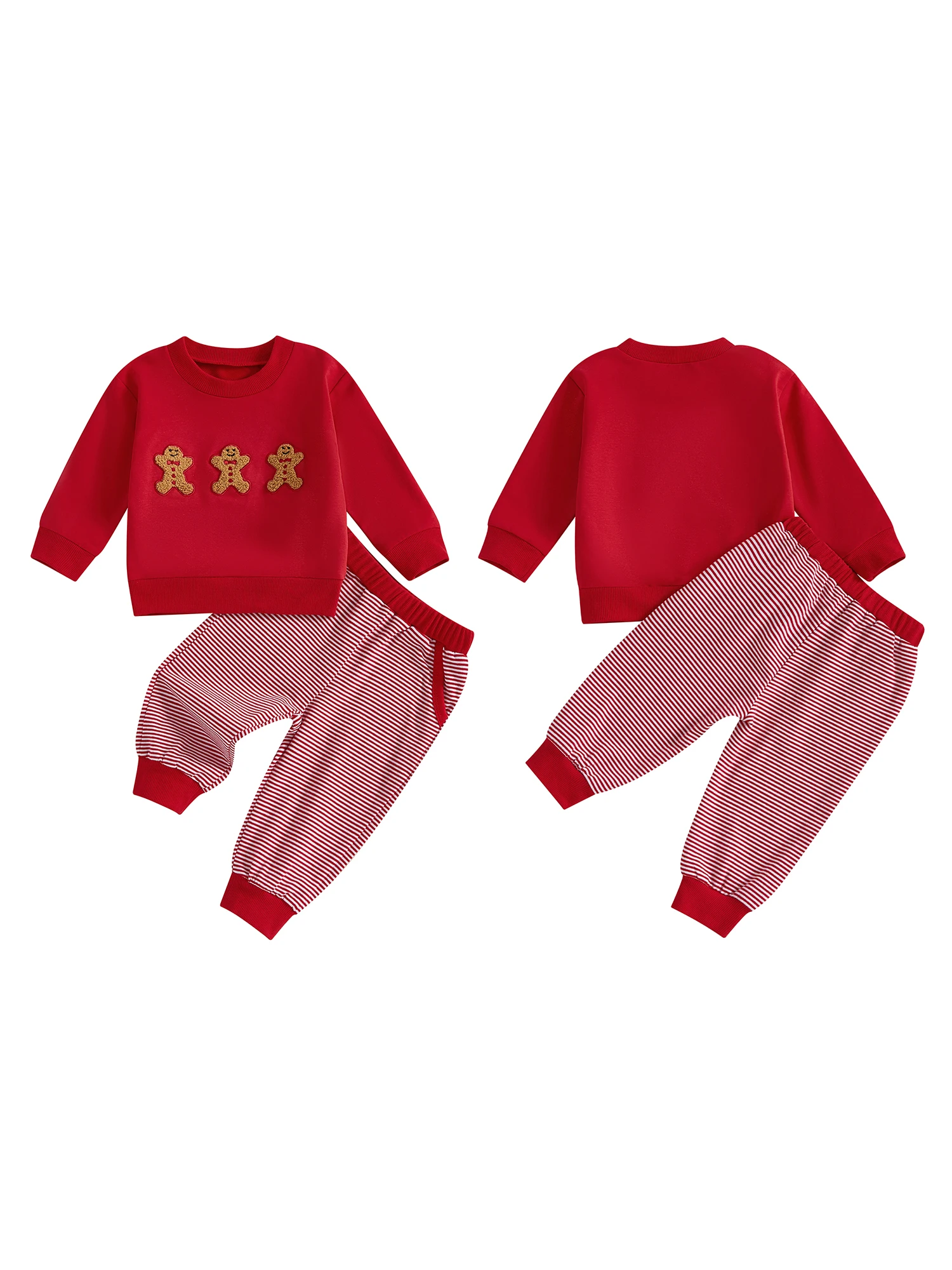 

Toddler Girls 2-piece Set Festive Reindeer Embroidered Sweater with Matching Striped Leggings Holiday Outfit for Christmas