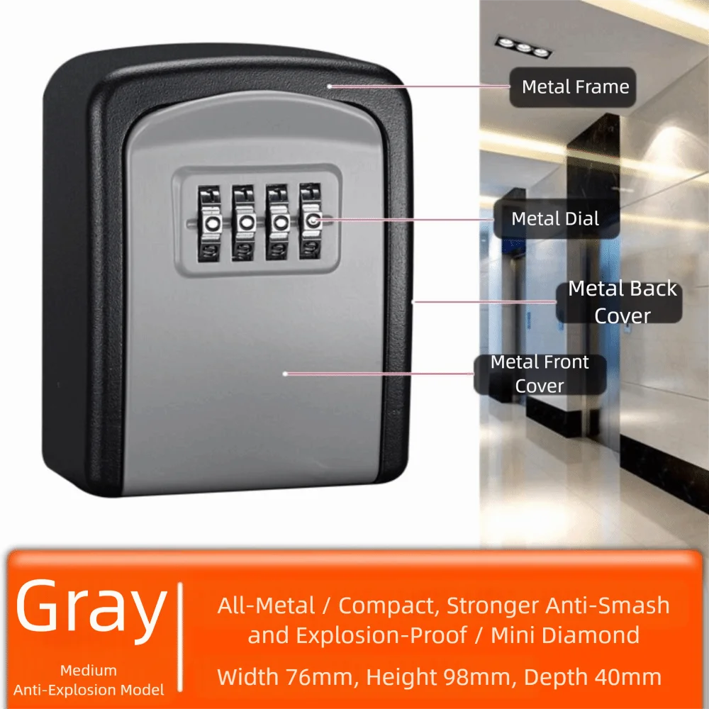 

4 Digit Combination Key Storage Box Password Security Code Metal Construction Secret Box Zinc Alloy Material Waterproof Design