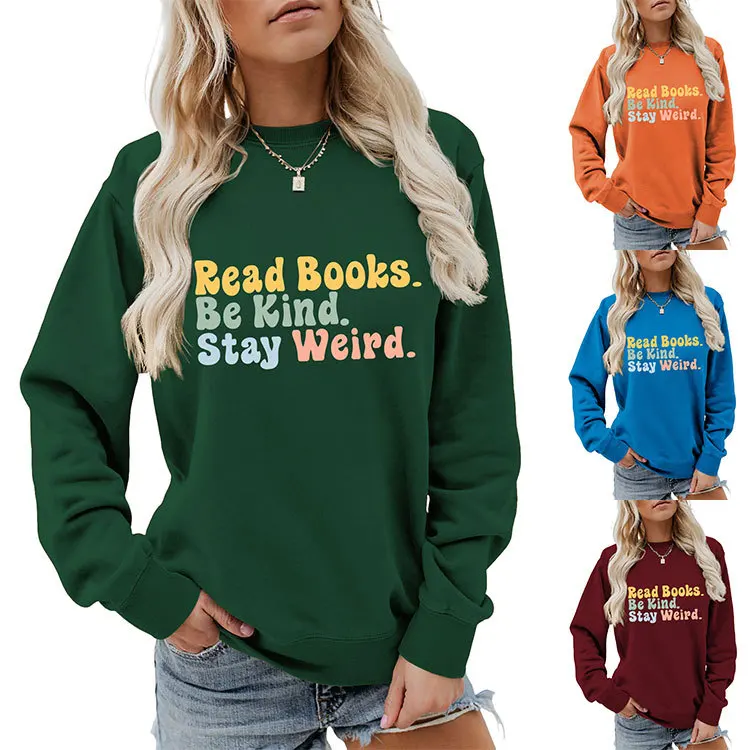 

Autumn women's hoodie Read Books printed round neck long sleeve hoodie fashion loose pullover new casual hoodie