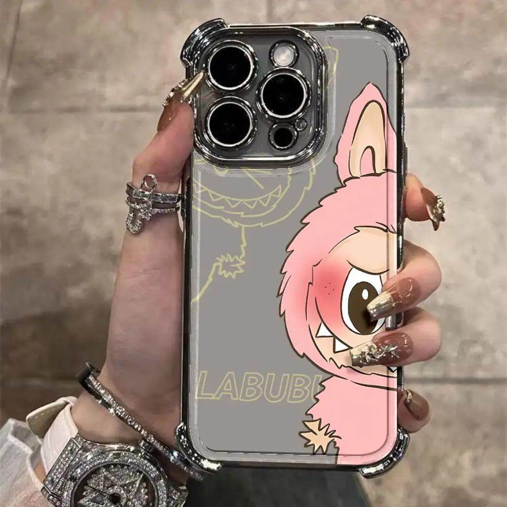 Cartoon Little Monster Labubu Casing Plating Case For iPhone 16 15 14 13 12 11 Pro Max X XR XSMax 7 8 6 Plus Anti-Fall Back