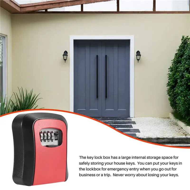 AB25-Password Key Lock Box Wall Mounted Zinc Alloy Key Box Weatherproof 4 Digit Combination Key Storage Lock Box