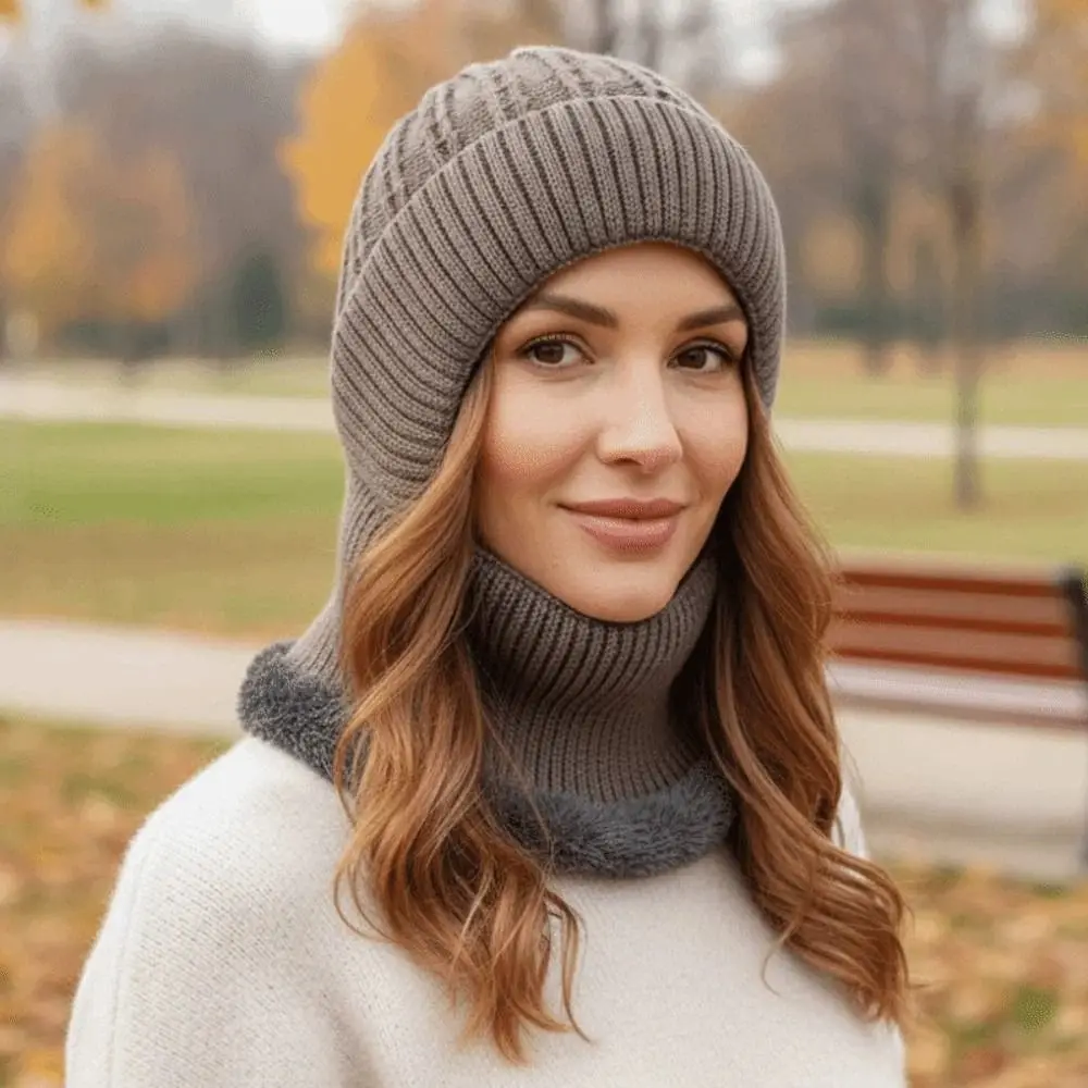 

Повседневная теплая кепка с капюшоном и шеей, ветрозащитная эластичная флисовая шапка-балаклава, однотонная защита ушей, зимний пуловер, осенняя кепка