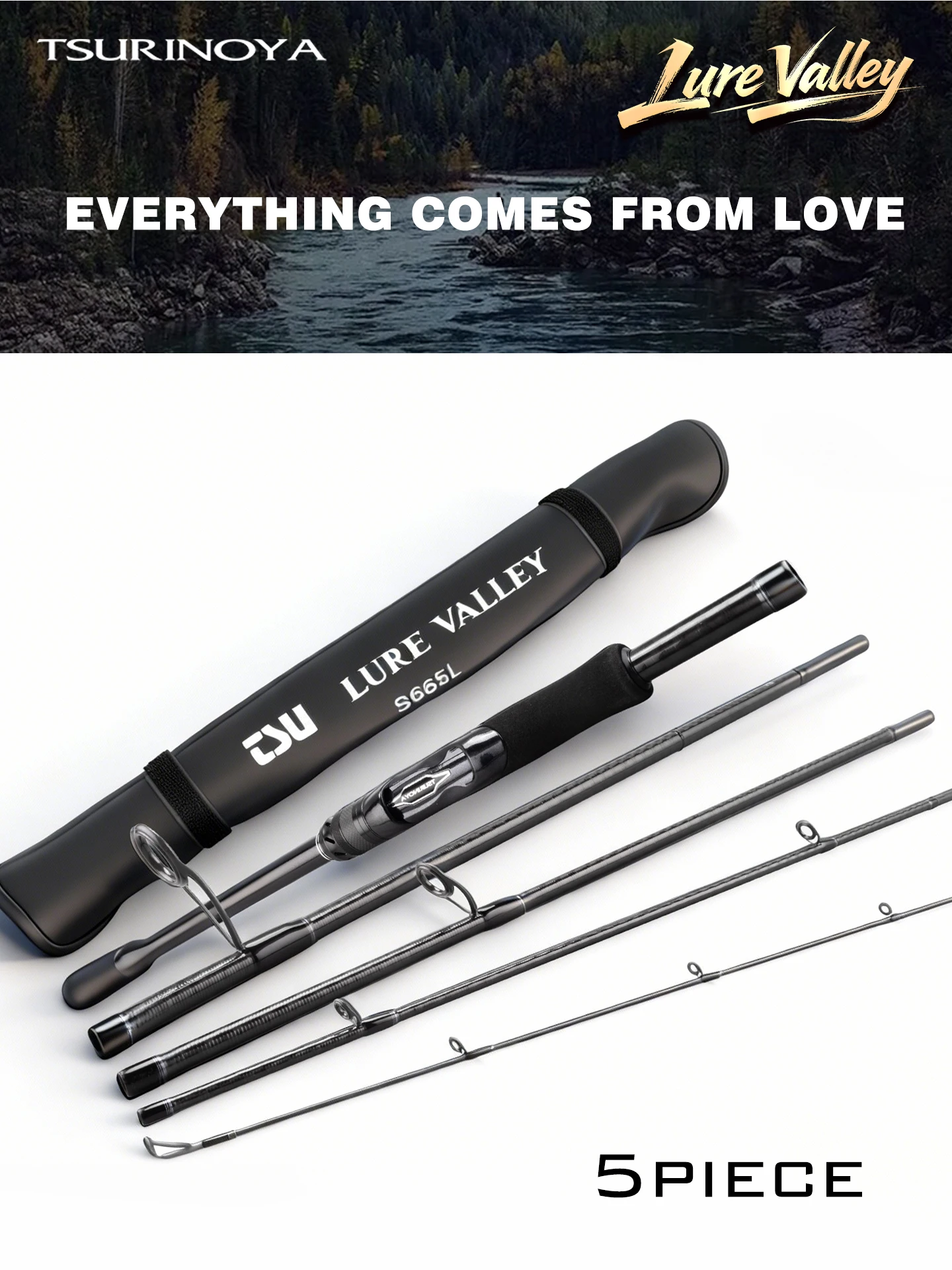 TSURINOYA LURE VALLEY Reiserute 5-teilige Expeditions-Angelrute 1,98m 2,08m 2,28m 2,44m 2,7m FUJI Guide Spinning Casting Rute