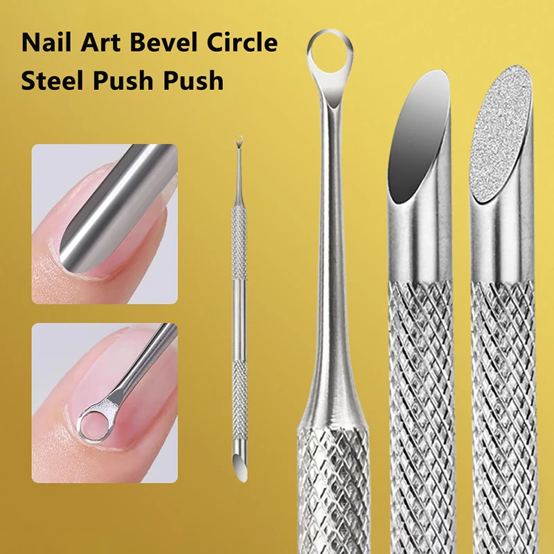 

Double-Headed Stainless Steel Cuticle Remover Nail Pusher Exfoliating Prep Tool Clean Dead Skin Circle Bevel Shovel Manicure Pen