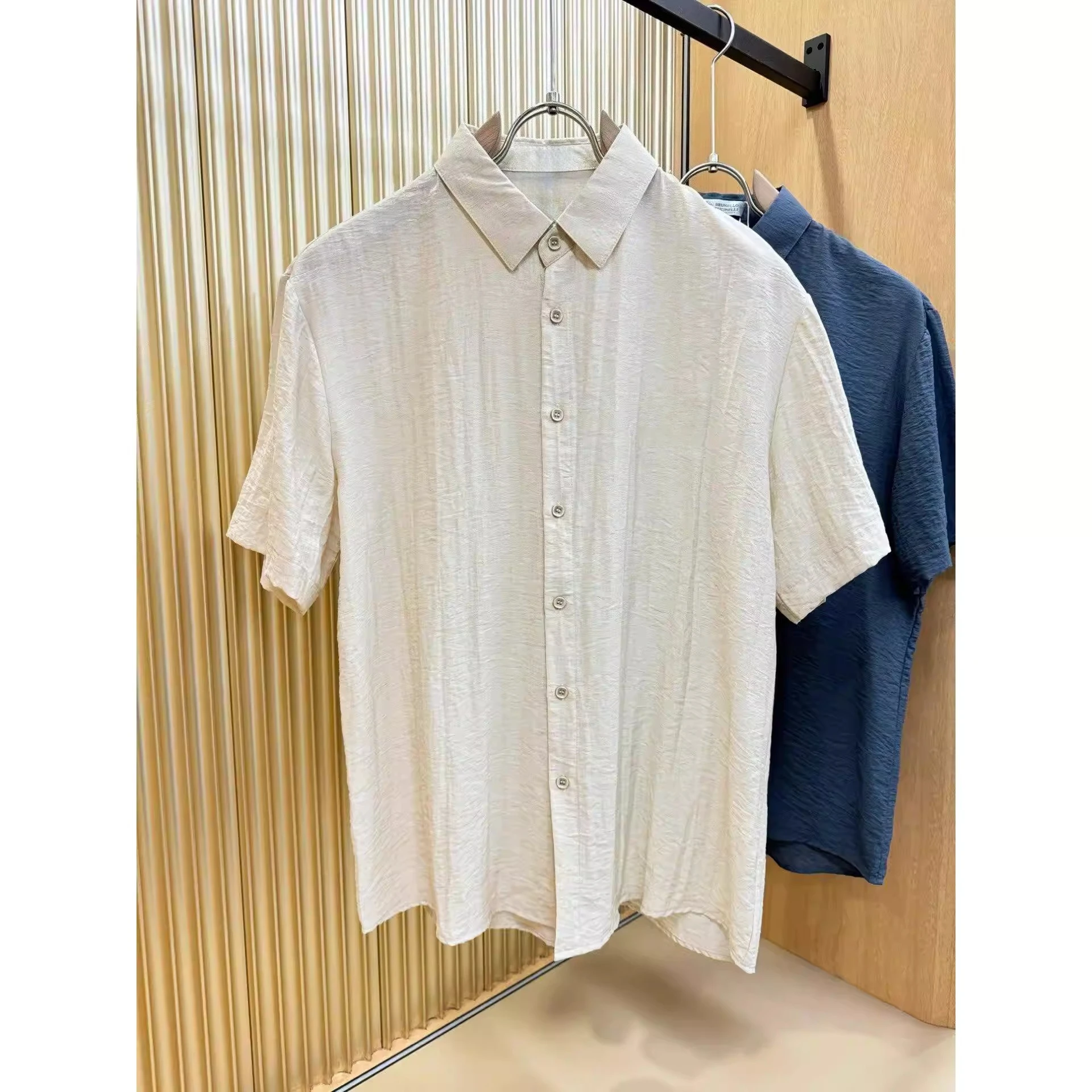 

BC Italian 26ss Old Money Wind Lapel Short Sleeve Casual Linen Shirt