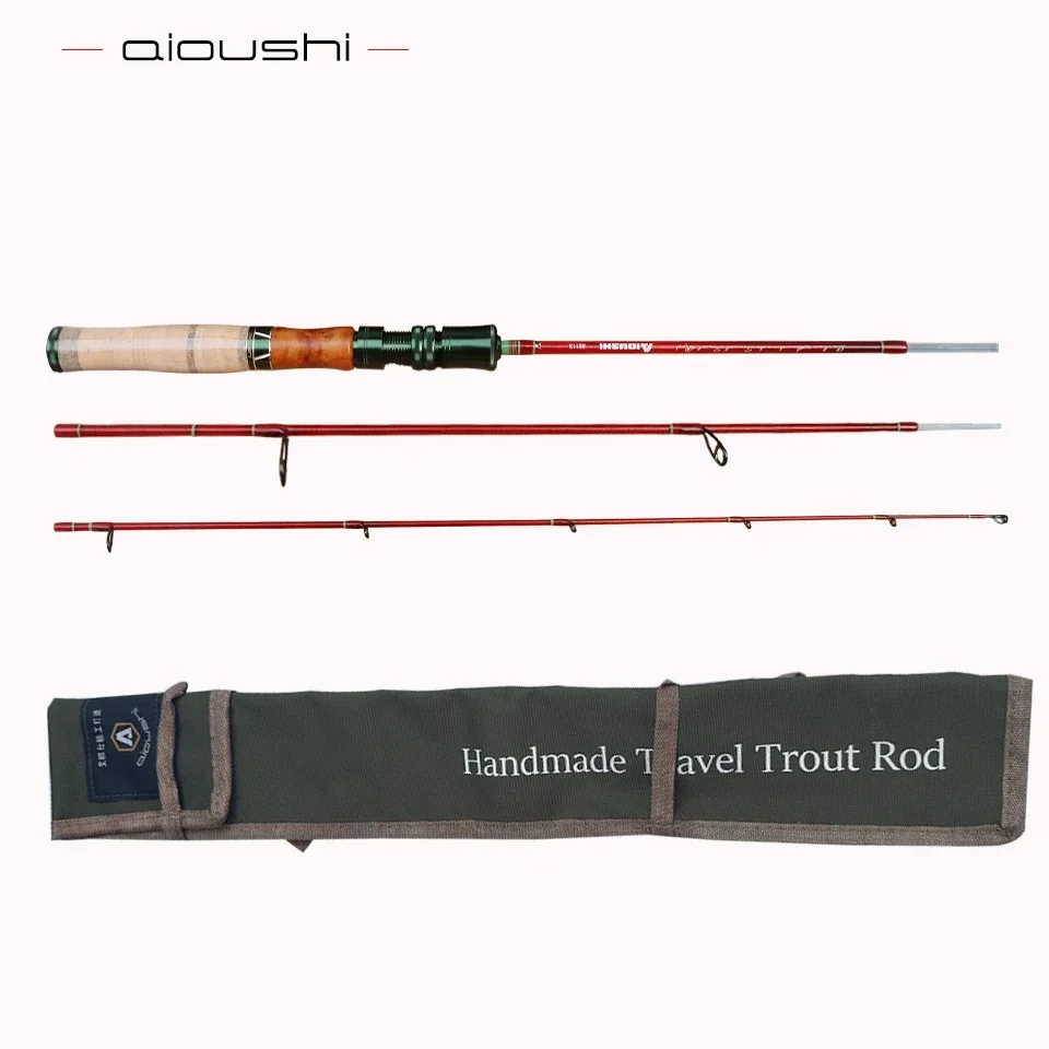 AIOUSHI All hollow fiberglass trout rod, easy to carry, 1.5 m long three-section, Cork locking handle