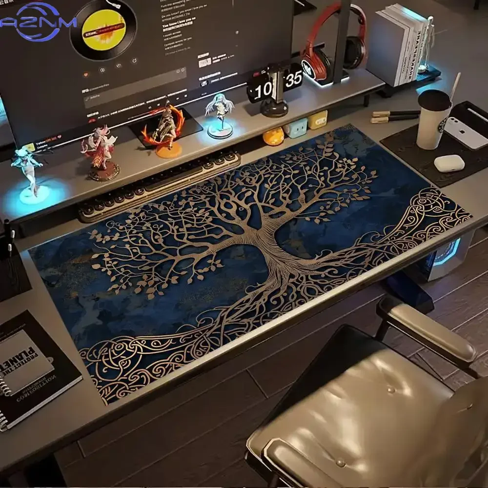 Sacred Tree Of Life Golden Teal Mystic Art Non‑Slip Rubber Mouse Pad For Accurate Mouse Control Gaming Laptop Desktop Work