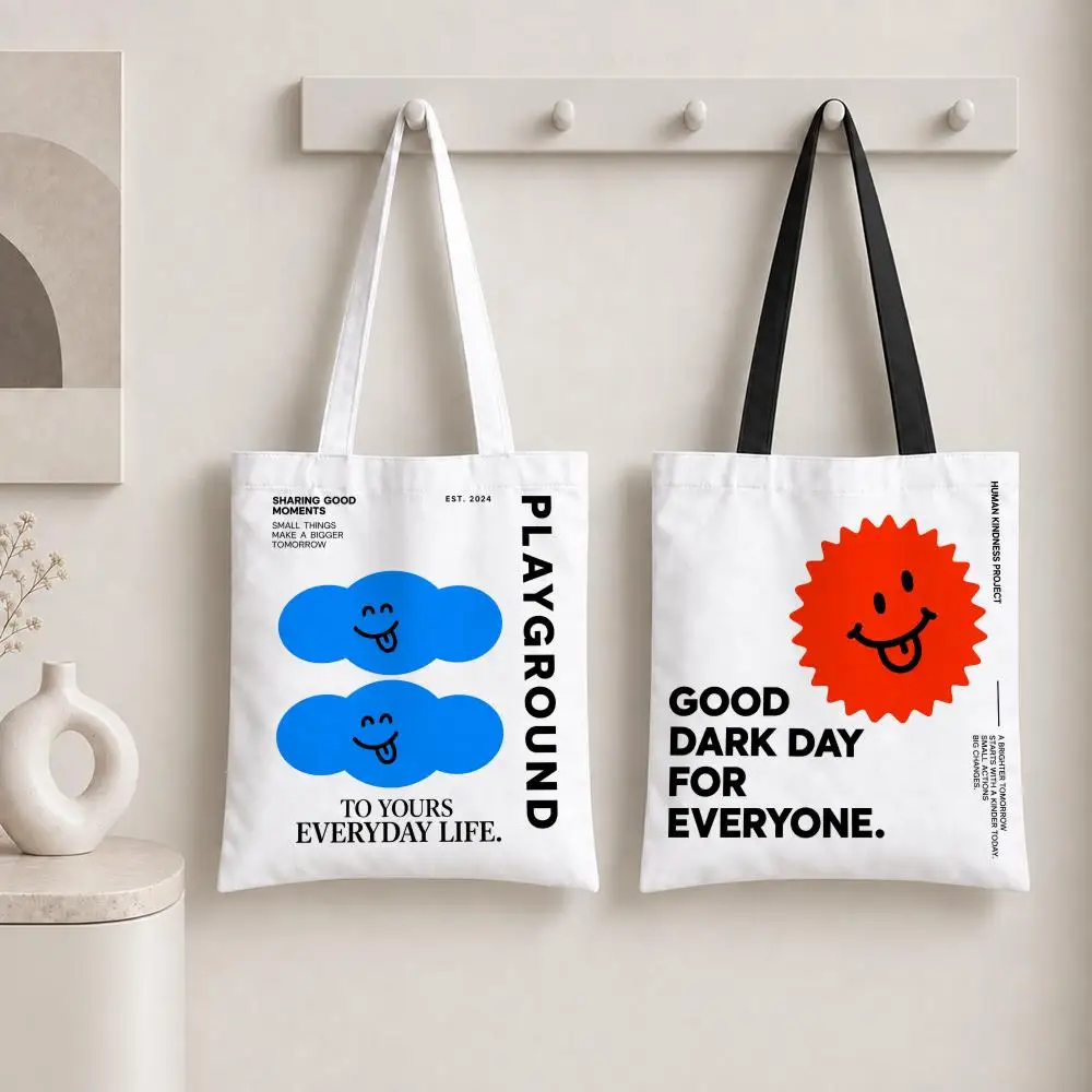 Quote Design Typography Mood Graphic Verse Storage Bags shopping bag Canvas bag Reusable work school Grocery