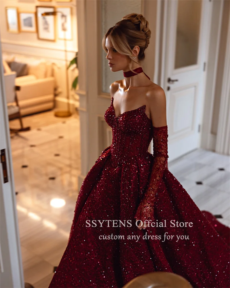 SSYTENS Burgundy Evening Dresses Saudi Princess Prom Dresses Customized Women Sweetheart Floor Quinceanera Abendkleid Luxury