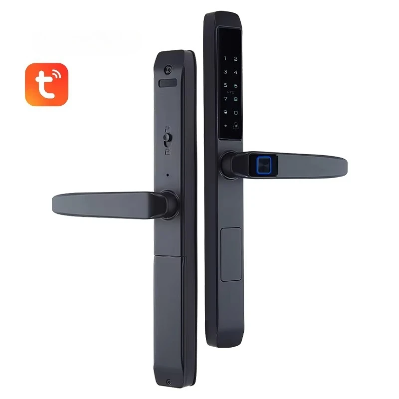 Aluminium Digital Smart Sliding Door Lock Waterproof Outdoor Hook Fingerprint Locks Knob Handle Tuya Remote With Camera