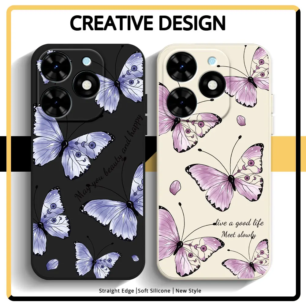 Butterfly Case For Tecno Spark Go 2024 2023 2022 Spark 10C 20C 8C KE5 Pova 5 Pro Pop 7 8 Pro LC8 Shockproof Soft Silicone Cover