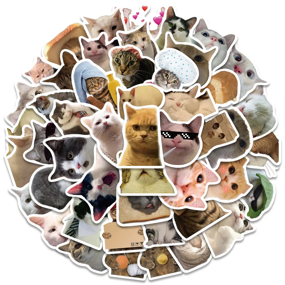 50Pcs/Bag Cute Cartoon Cat Expression Waterproof Stickers Durable Adhesive Graffiti Decals Creative for Trendy Decoration