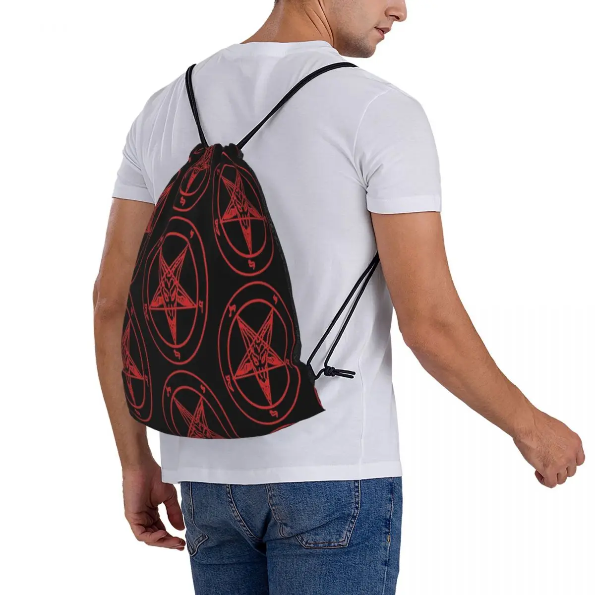 Red Baphomet Drawstring Bag Backpacks Men's Backpacks Drawstring Bags Women's Backpacks Kids' Drawstring Bags