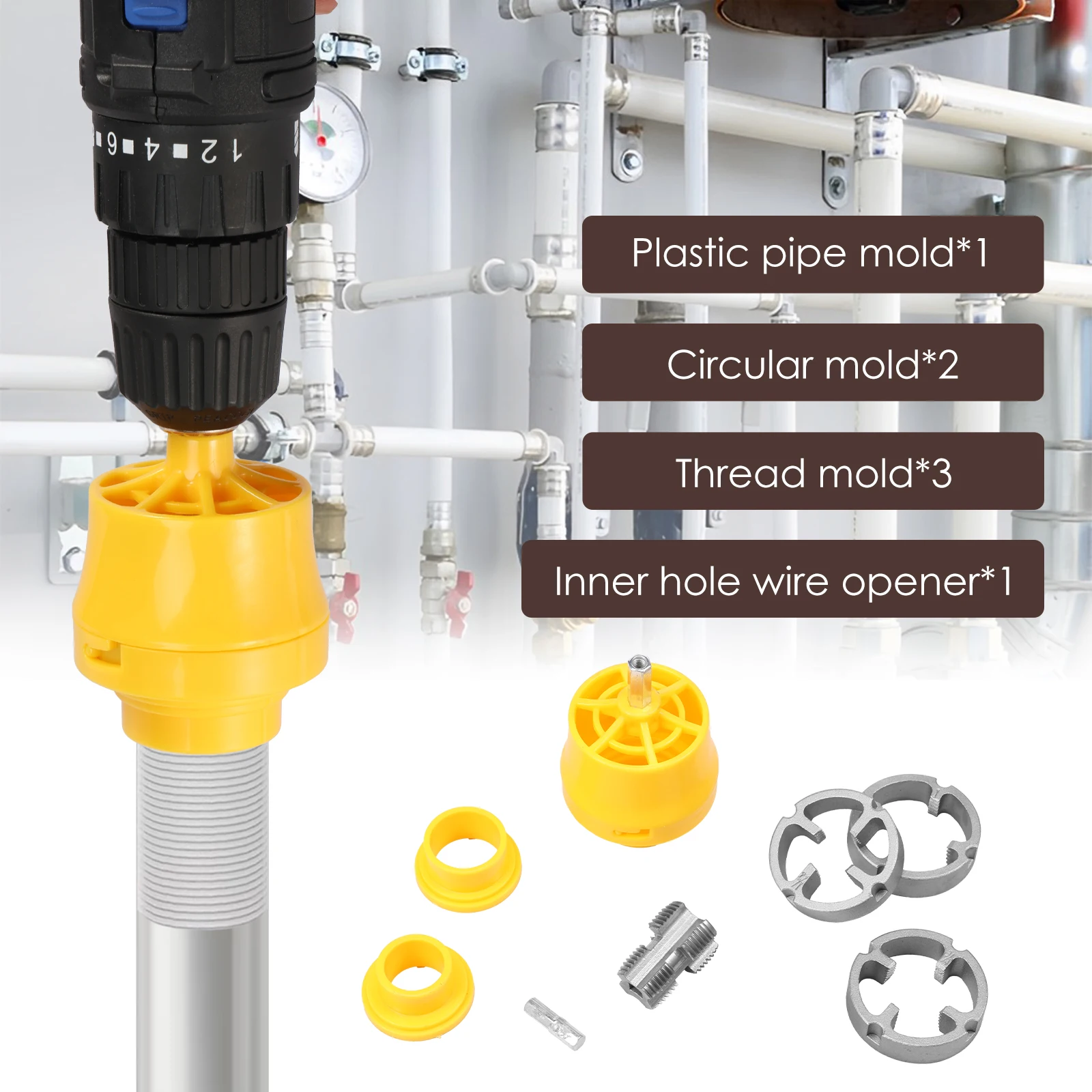 PVC Pipe Thread Maker Tool Set for Electric Drill Accessories Plastic Water Pipe Threading Module PVC Thread Tools Round Die Set