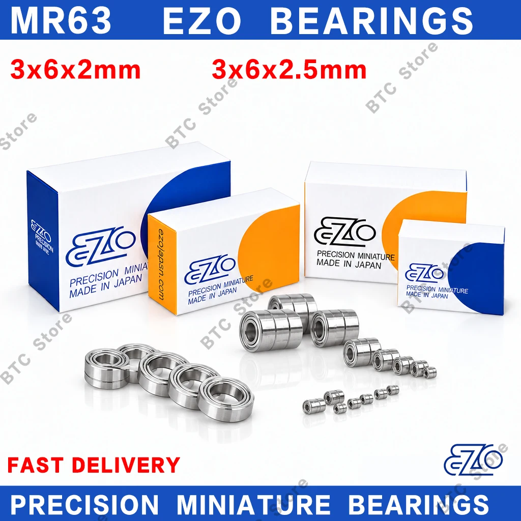 10Pcs Japan EZO Bearing ABEC-9 MR63 MR63ZZ 3x6x2.5mm 3x6x2mm Miniature Ball Bearings