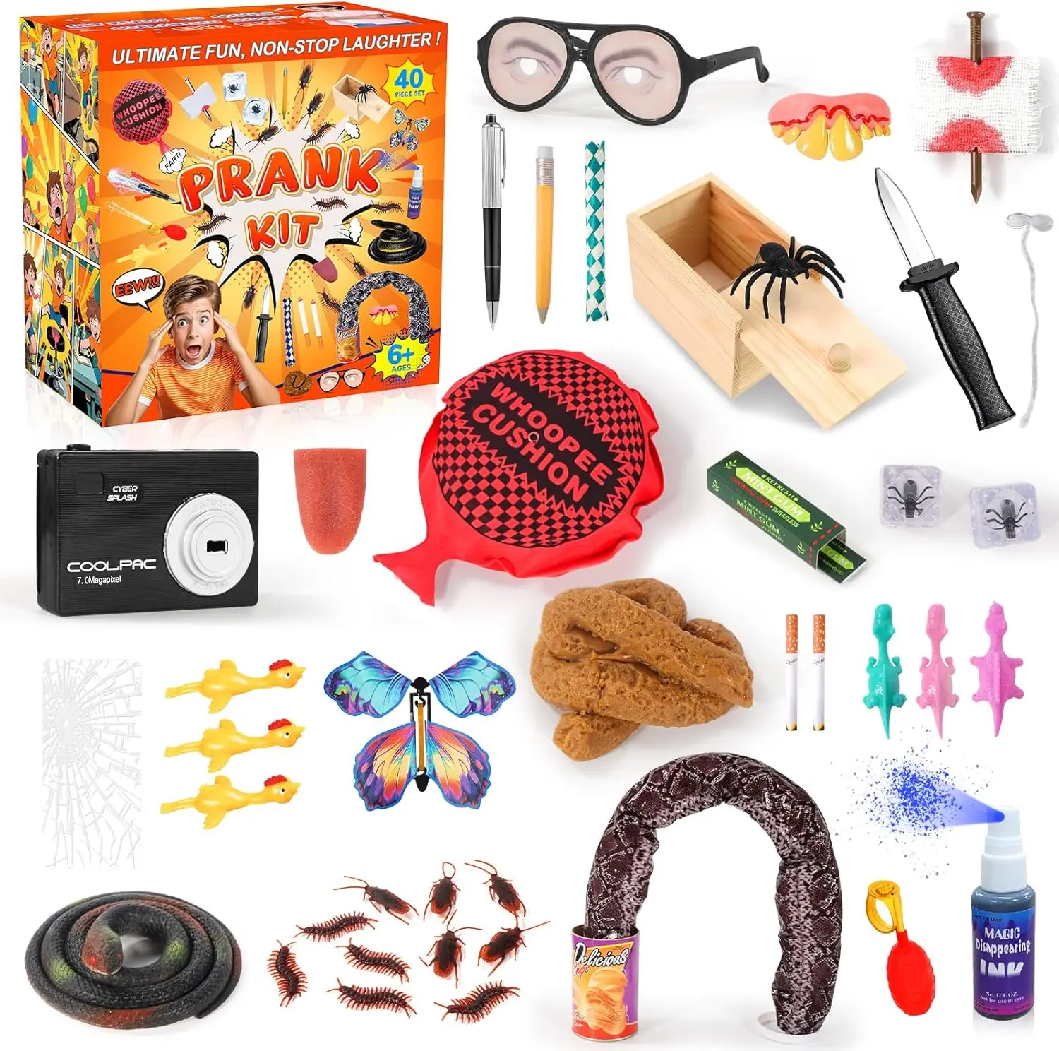 

40 PCS Ultimate Pranks Scare Kit for April Fools, Halloween, Christmas & Birthday Gifts