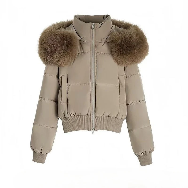 Korean Sweet Solid Faux Fur Hooded Coat Women Y2k Vintage Slim Cotton Coat Autumn Winter Casual Warm Long Sleeve Outerwear New