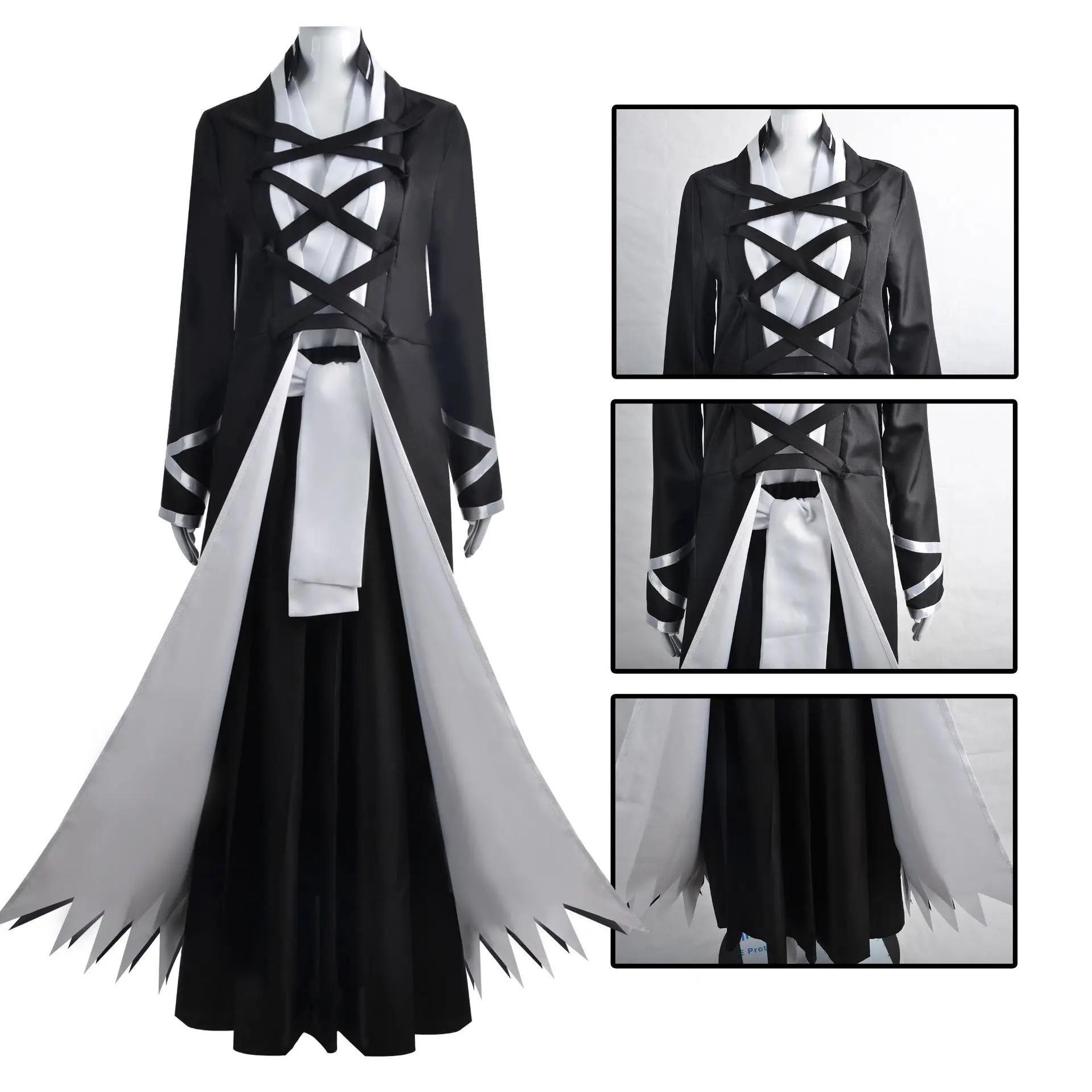 Anime Kurosaki Ichigo Costume Cosplay Abiti in bianco e nero Cintura Halloween Carnevale Festa Gioco di ruolo Uniforme per uomo