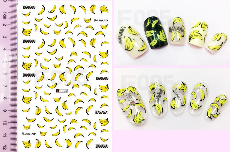 3D Stickers for Nails Banana Fruit Designs Nail Art Decorations Foil Decals Wraps Manicure Accessories Decoraciones