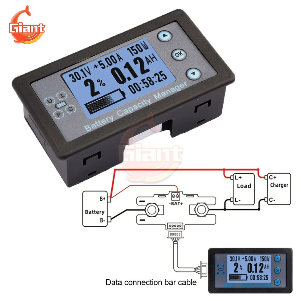 VA9210 DC8-120V Digital Voltmeter Ammeter Battery Capacity Indicator Hall Coulomb Meter Tester Power Detector Energy Test Meter