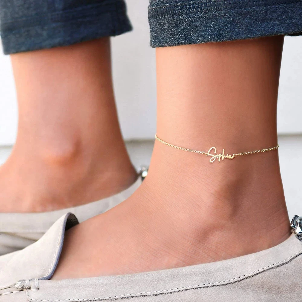 Women's Name Anklet Personalized Minimalist Summer Jewelry Custom Name Ankle Bracelet Stainless Steel Foot Chain Beach Girl Gift