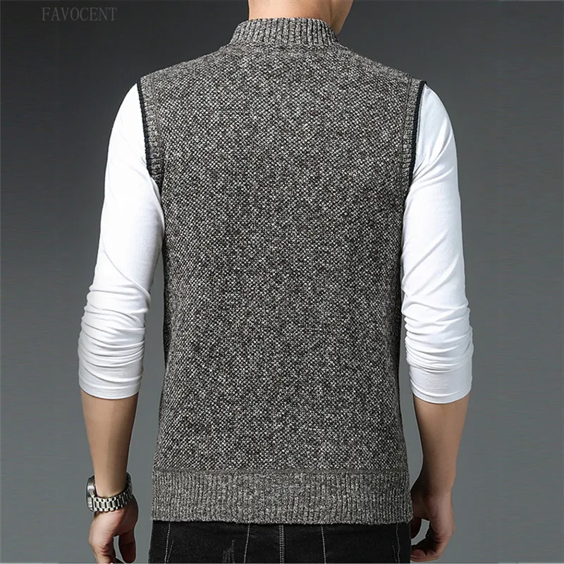 New Autumn Winter Sweater Vest Men Thick Sleeveless Cardigan Mens Knitted Waistcoat Fashion Stand Collar Knit Cardigan Vests Men