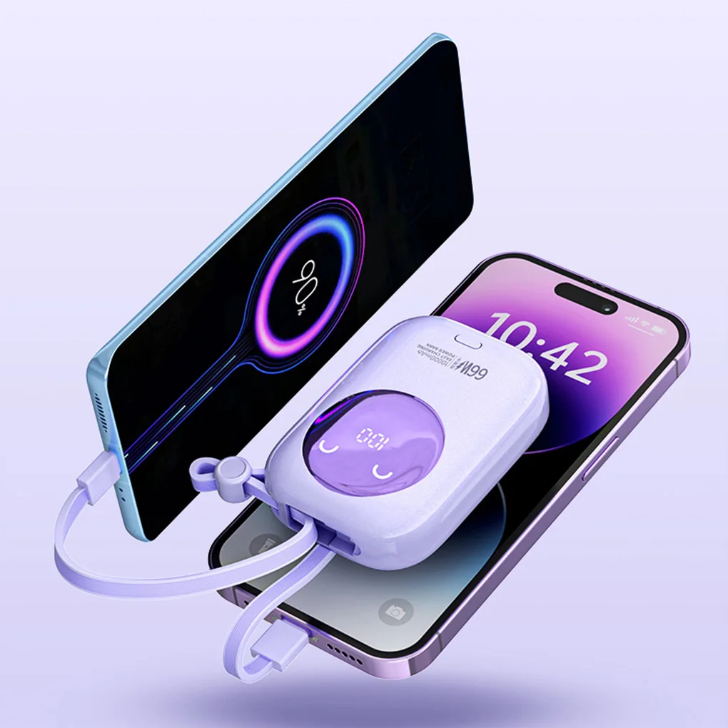 باور بانك صغير 10000 مللي أمبير في الساعة مع كابل مدمج 66 وات شحن سريع شاشة رقمية بطارية محمولة لهاتف iPhone Samsung