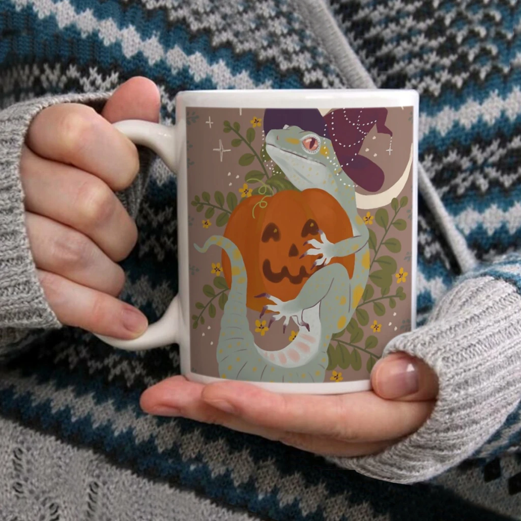

Leopard Gecko and Jack-O-LanternCoffee Mug Tea Cup 11oz Coffee Cup Funny Birthday Ceramic Mug Personalized Cup