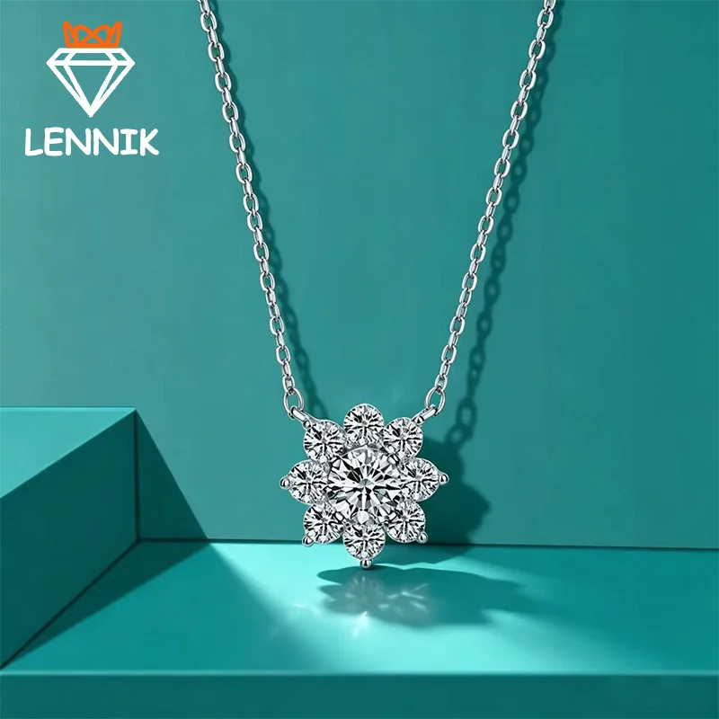 Sunflower Moissanite Necklace - Color D - 1 Carat - High Grade Octagonal Gemstone Pendant - S925 Sterling Silver Collar Chain