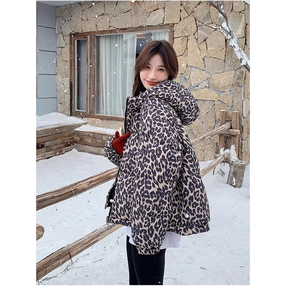 

Women's ort Cotton Jaet Leopard Print Stand Collar Coat Thiened Autumn Winter New Arrival Chinese Sle Ladies' Outerwear