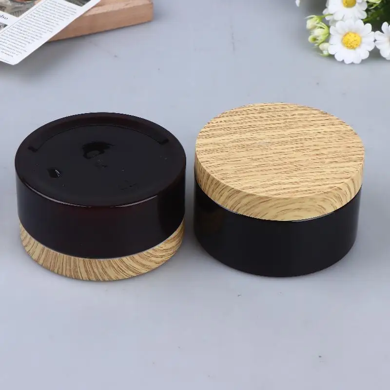 1 Piece 200/250/300/500ml Empty Cream Jars Container With Imitation Wood Texture Lid Jar Home Plastic Seasoning Bottle