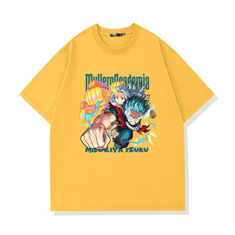 موديل جديد 2025 ماي هيرو أكاديمية Green Valley Idhku أنيمي اسم مشترك حوالي 100% قطن قصير الأكمام تي شيرت الرجال الصيف ملابس فضفاضة