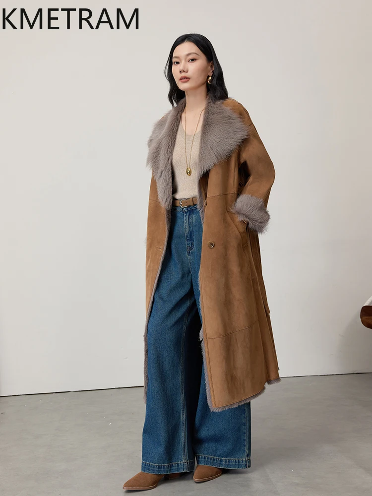 100% Natural Sheepskin Wool Double Faced Fur Jacket Woman Luxury Long Real Fur Coat Winter Leather Coats Women Clothing 2025