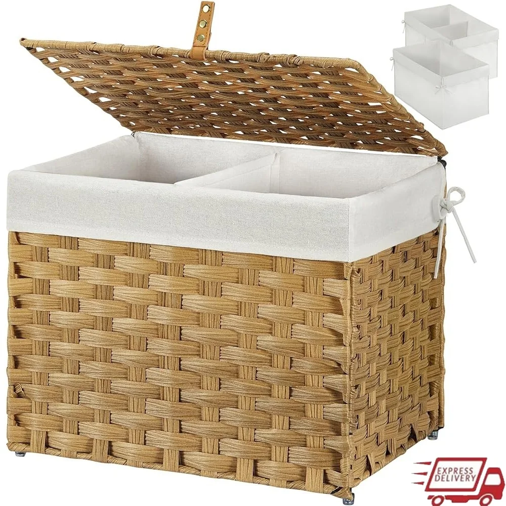 

35L Foldable Storage Basket with Lid Removable Liner Bags Metal Frame Handles Ideal Toy Book Clothing Organization