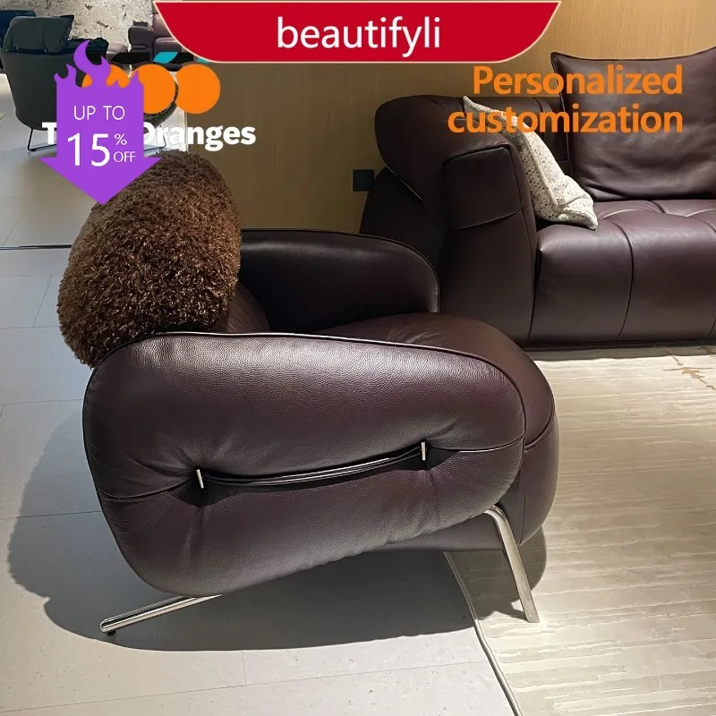 9344 Leather leisure chair single sofa chair designer living room reception versatile Italian minimalism