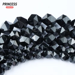 A++ Natural Black Agate Diamond Star Faceted Cut 6 8 10mm Loose Gemstone Beads for Jewelry Making Bracelet DIY Accessories