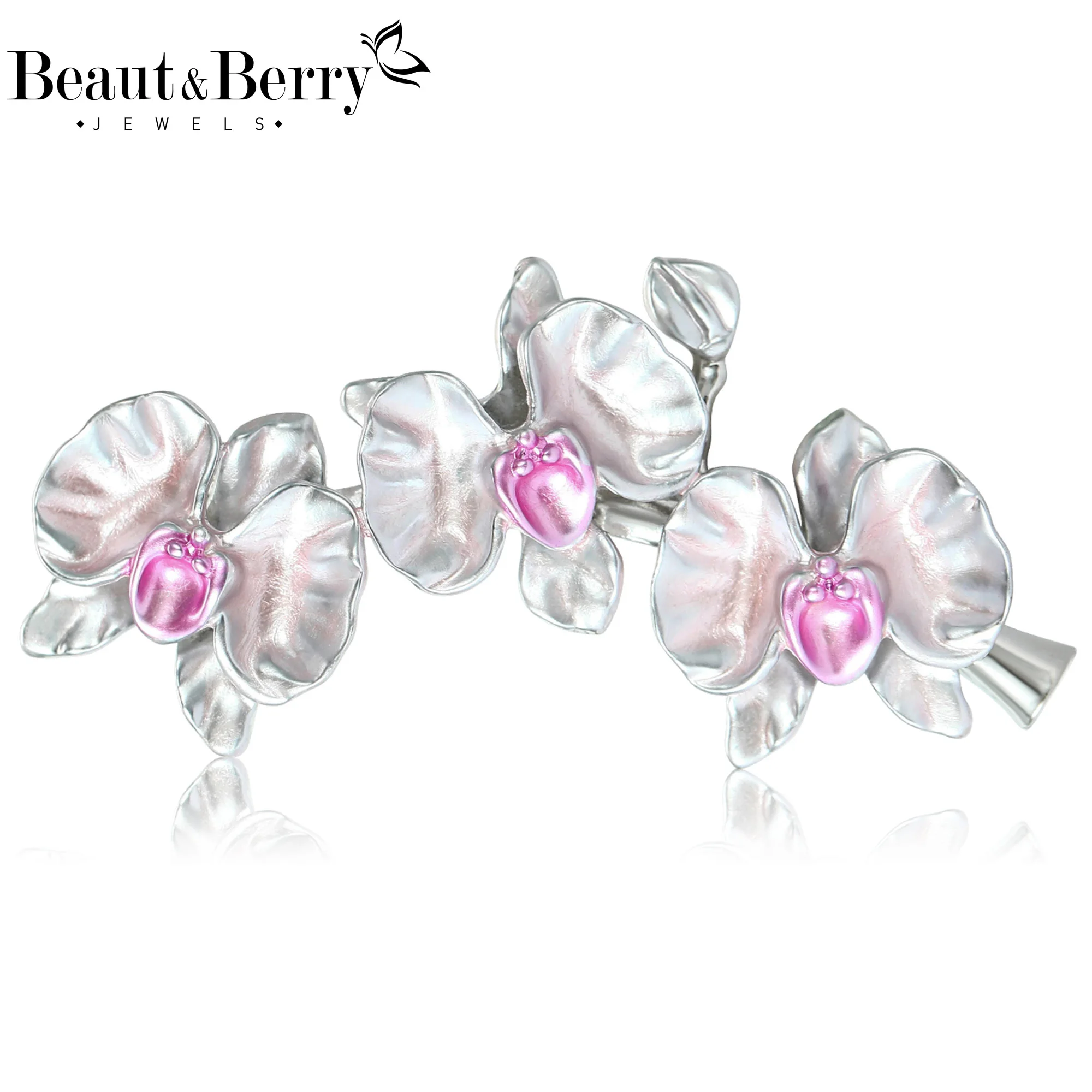 Beaut&Berry Trendy Enamels Phalaenopsis Orchid Brooches for Women Unisex Plant Pins Casual Party Accessories Friend Decoration