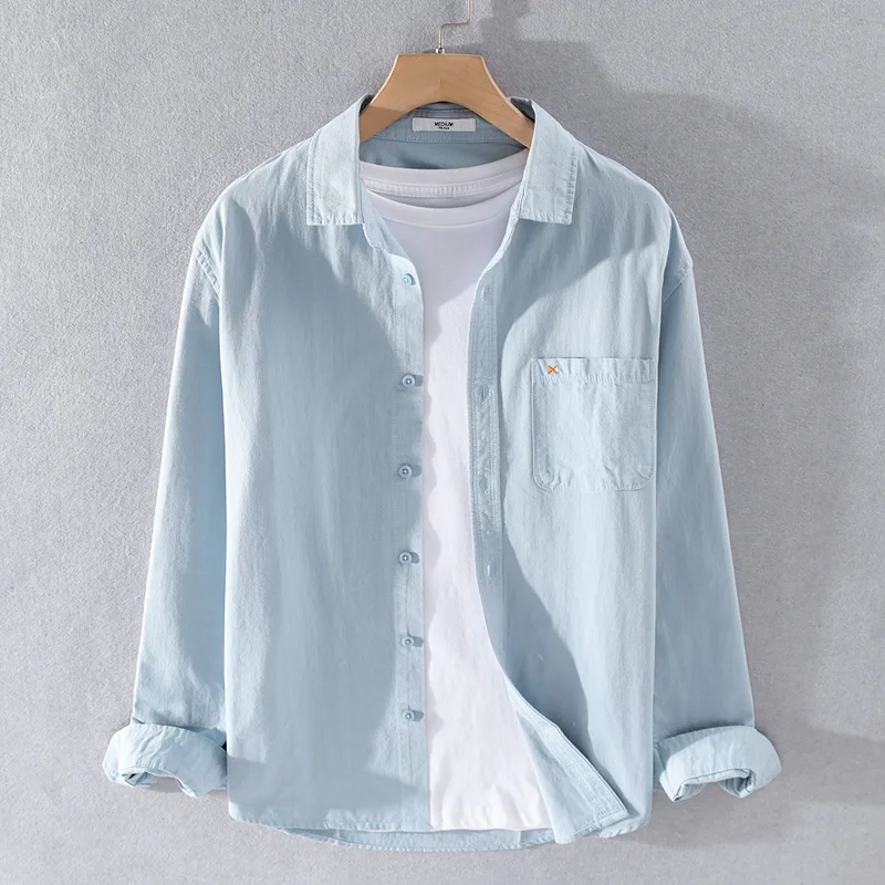 

Spring Autumn Loose Casual Thin Long Sve Cotton irt Men's Faionable Versatile White Outerwear irt Artistic Urban Sle