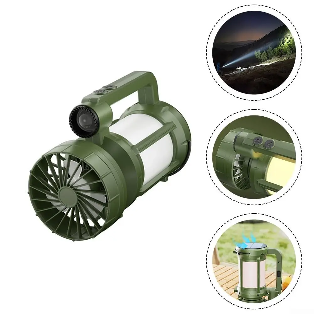 

Outdoor Camping Fan Solar Powered Rechargeable Portable Tent Fan, 2-in-1 Multi-Function Hook Design 20W Rechargeable Flashlight