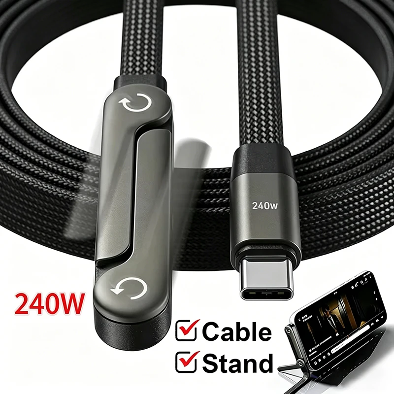 240W Type C to Type C 2 in 1 Fast Charging Foldable Bracket Data Cable Type C Desktop Holder Quick Charging For iPhone Samsung