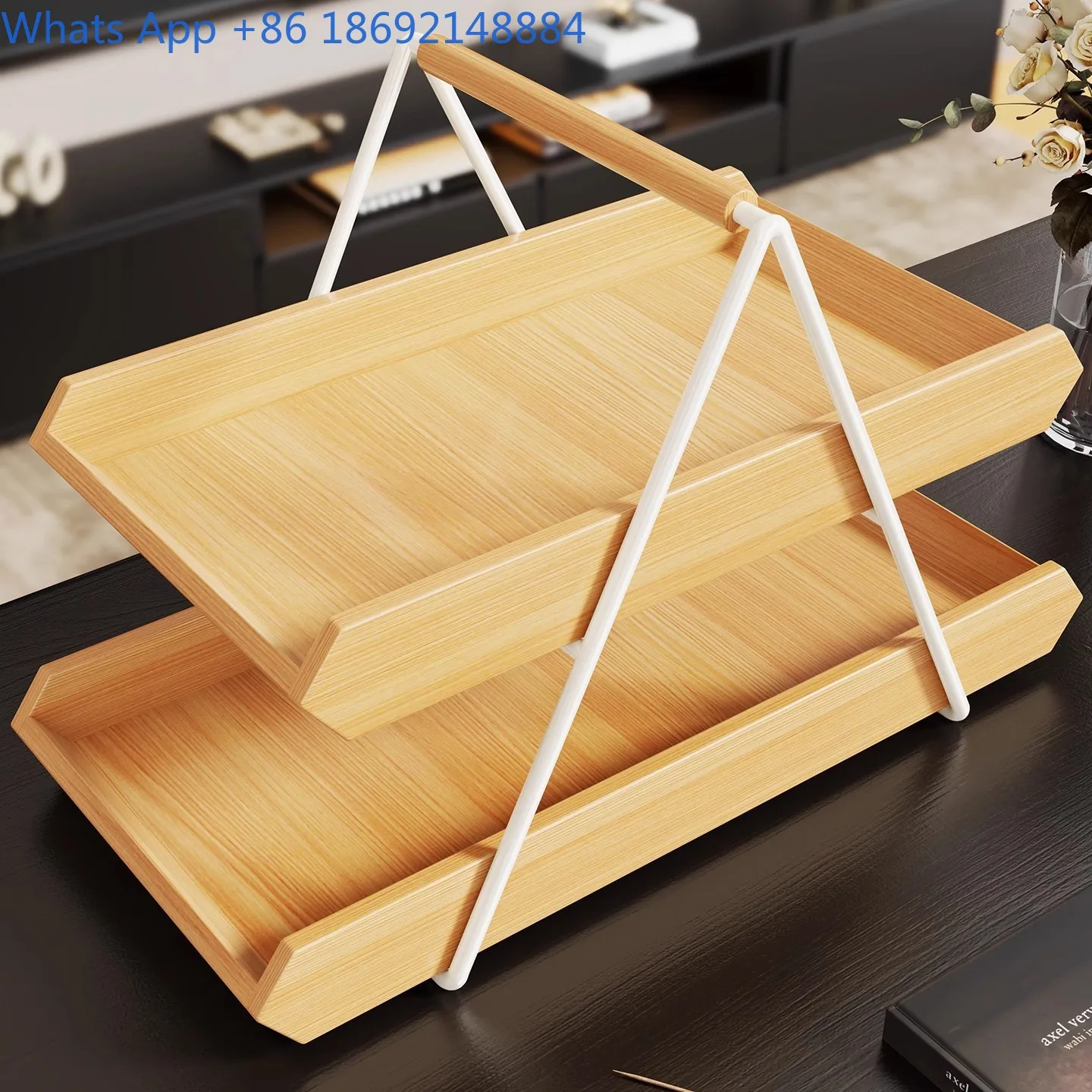 Wooden Snack Storage Rack Multi Tier Fruit Tray for Table Desktop Organizer for Office Living Room