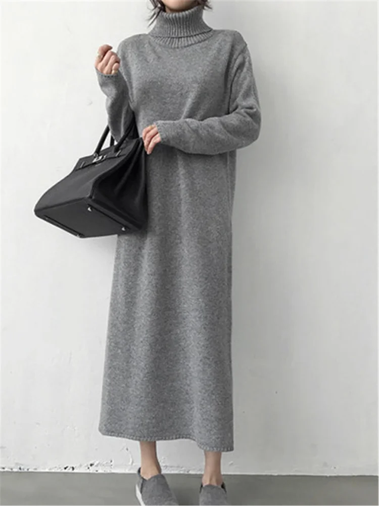 

Woman Knitted Clothing Elegant Vintage 2022 Sweater Dress Women Dresses Thick New Solid Autumn Korean Warm Winter Vestido Femme